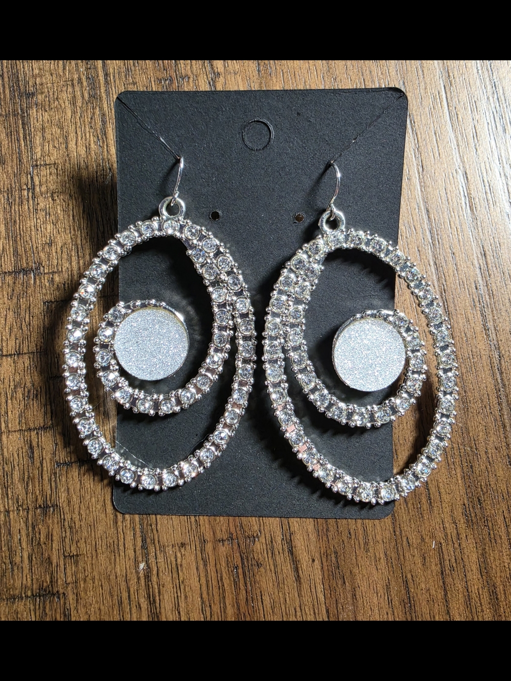 Silver Crystal Double Hoop Drop Earrings - Sparkling Silver